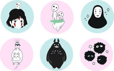 Set of anime stickers. Cartoon characters. Vector illustration