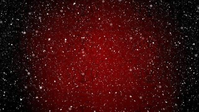 Animation of snow falling at christmas over shapes on red background
