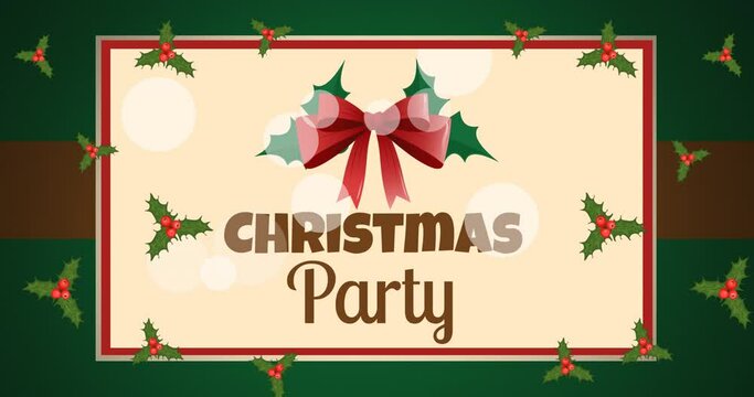 Animation of christmas party text over christmas decorations
