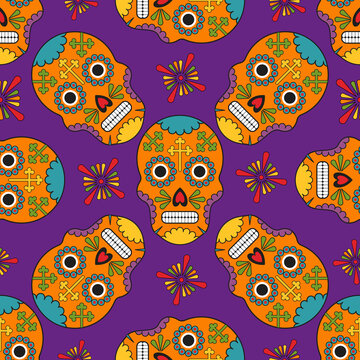 Seamless pattern for the Day of Dead in Mexico, Vector Dia de los Muertos Mexican national holiday