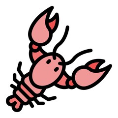 Water lobster icon. Outline water lobster vector icon color flat isolated