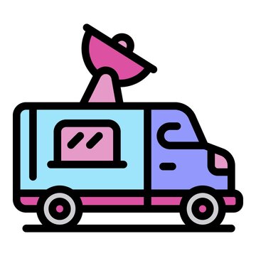 Tv Satellite Truck Icon. Outline Tv Satellite Truck Vector Icon Color Flat Isolated