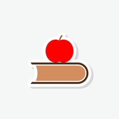 Apple and book sticker icon isolated on white background