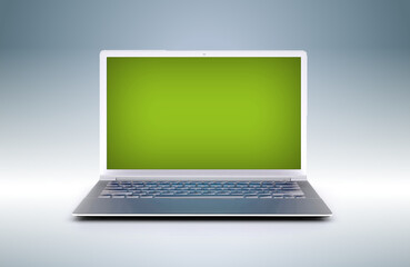 laptop computer with a green screen on the display