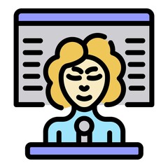 Tv reporter icon. Outline tv reporter vector icon color flat isolated