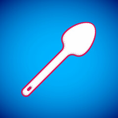 White Teaspoon icon isolated on blue background. Cooking utensil. Cutlery sign. Vector