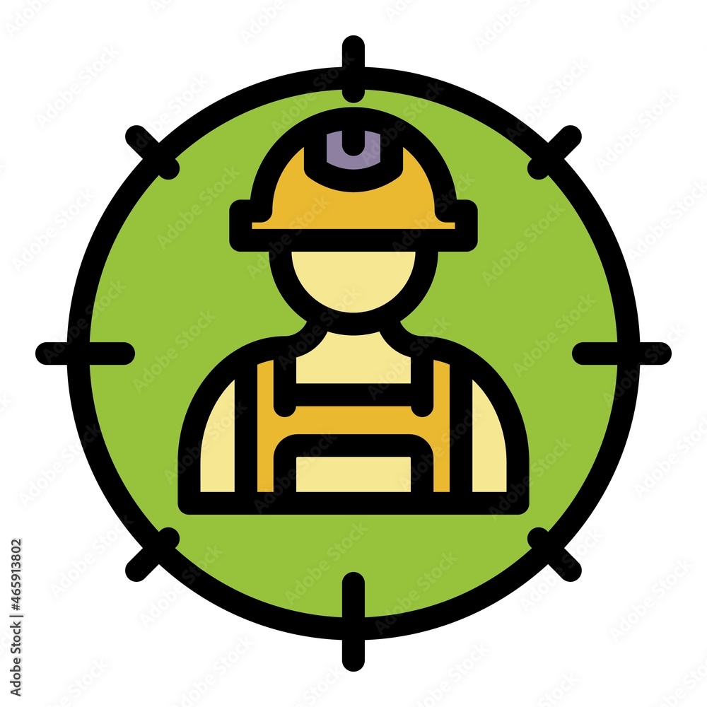 Poster communications engineer target icon. outline communications engineer target vector icon color flat i