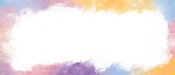 Fototapeta na wymiar 油絵抽象背景）春色のカラフルな筆跡のフレーム・横長バナー　スペース　キャンバスのテクスチャ　アート