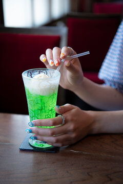 Melon Soda Float in Japanese style Cafe