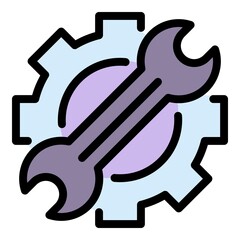 Gear wrench engineer icon. Outline gear wrench engineer vector icon color flat isolated