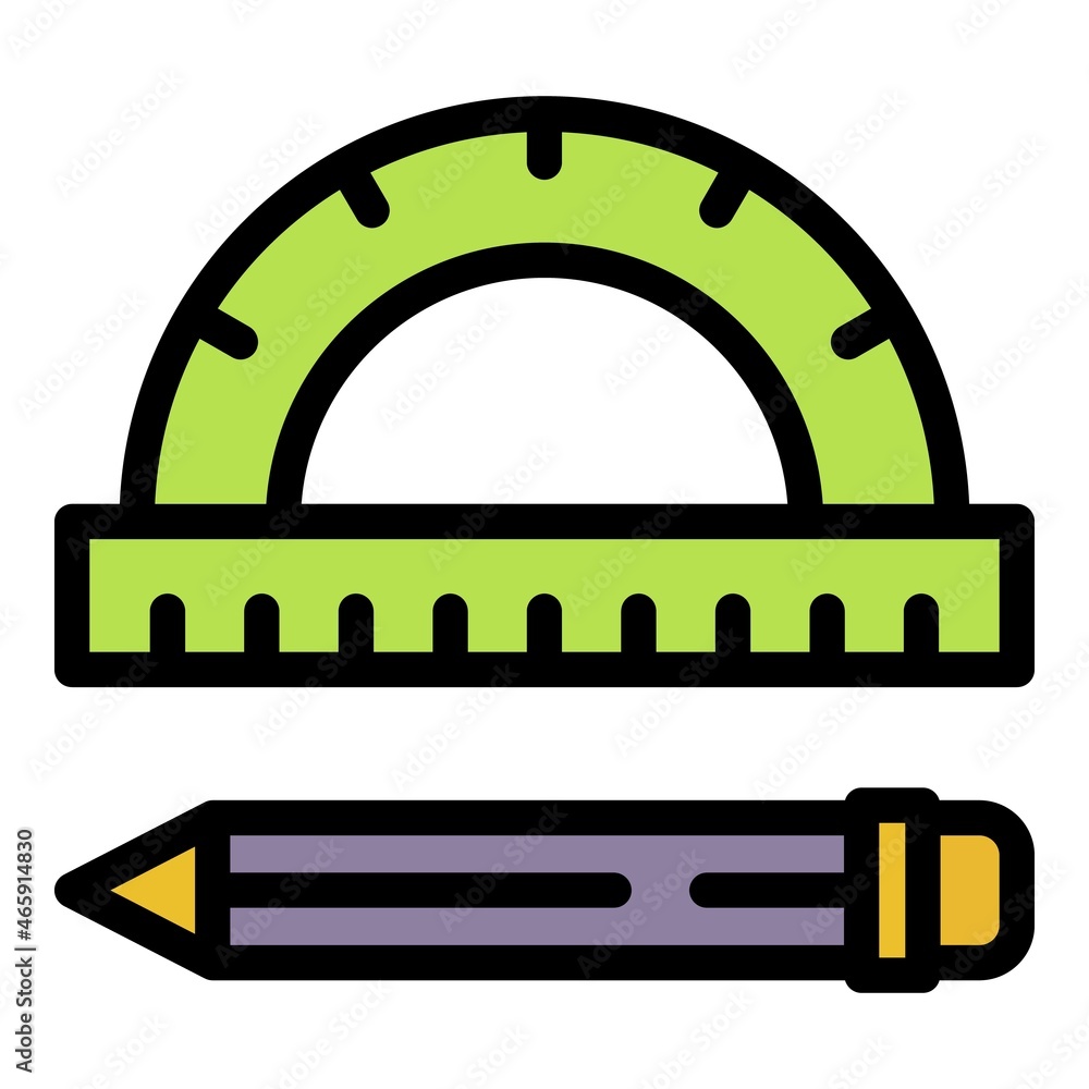 Poster engineer protractor pen icon. outline engineer protractor pen vector icon color flat isolated