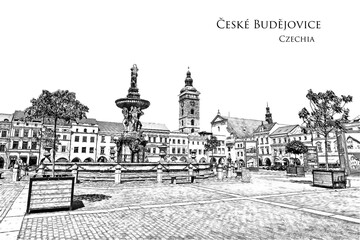 Ceske Budejovice (Budweis), Czechia. Travel sketch.