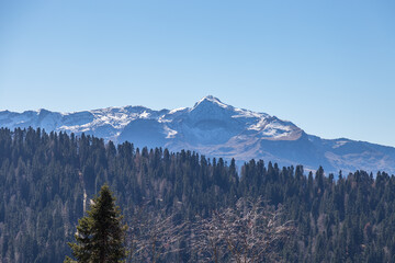 Beautiful panorama of the Caucasus mountains on a sunny autumn day