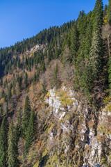 Beautiful panorama of the Caucasus mountains on a sunny autumn day