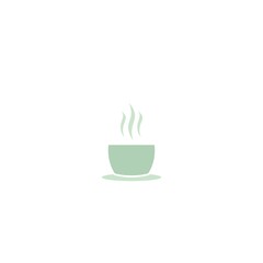 Hot tea cup with steam icon. Sage green mug with green tea.