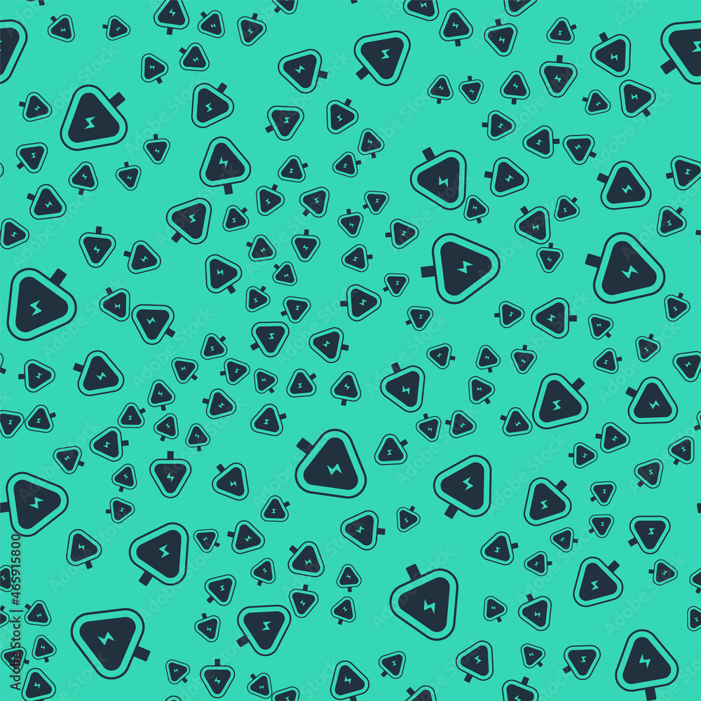 Poster black high voltage sign icon isolated seamless pattern on green background. danger symbol. arrow in 