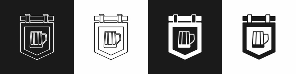 Set Street signboard with glass of beer icon isolated on black and white background. Suitable for advertisements bar, cafe, pub, restaurant. Vector