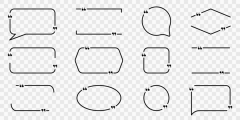 Quote Box Frame Set. Frame for Quotes Line Icon. Text Boxes for Speech, Talk, Reference, Comment. Template Bubble for Quotation Sign. Citation Square on Transparent Background. Vector Illustration