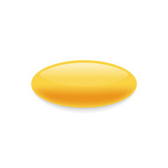 Yellow Realistic Pill on White Background. Mockup of Oval Painkiller or Antibiotic. Pharmaceutical Medicament and Drug. Cosmetic Oil Capsule of Vitamins and Minerals. Isolated Vector Illustration