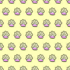 Vector seamless pattern with seashells. Creative design with color seashells on the color background. Vector illustration. Textile pattern, print pattern. Wrapping-paper with seashells