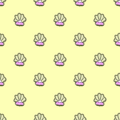 Vector seamless pattern with seashells. Creative design with color seashells on the color background. Vector illustration. Textile pattern, print pattern. Wrapping-paper with seashells