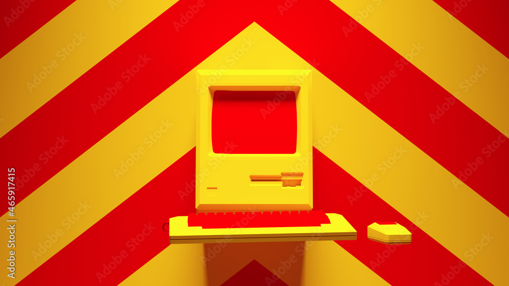 Poster yellow red computer screen display technology retro electronic business buttons keys with yellow red