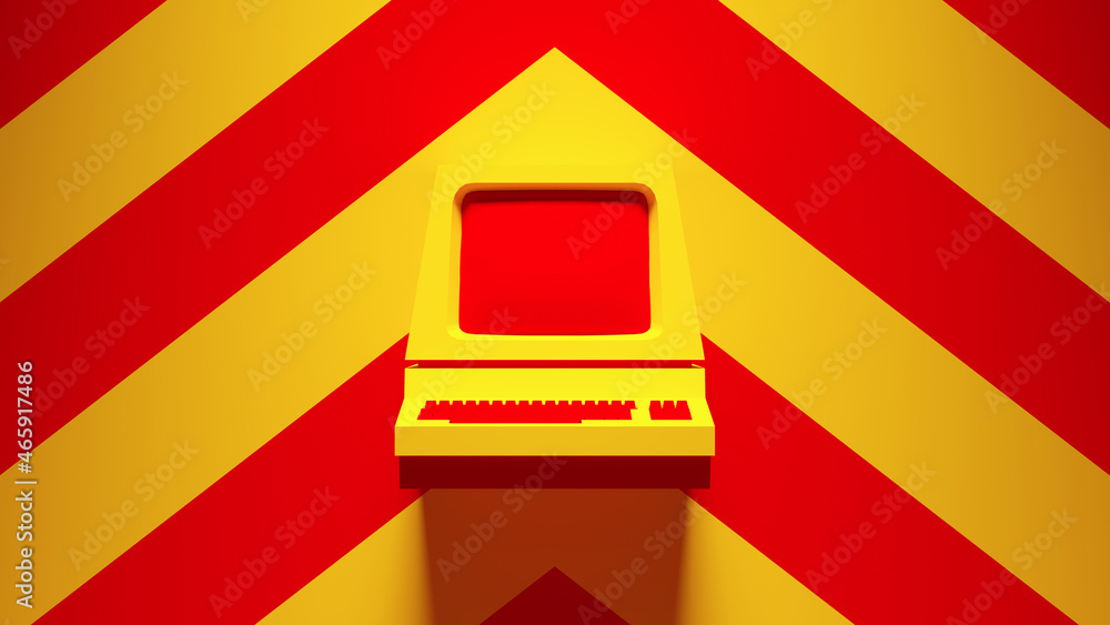 Poster yellow red computer screen display technology retro electronic business buttons keys with yellow red