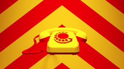 Yellow Red Vintage Telephone Retro Phone Communication with Bright Yellow an Red Background 3d illustration render