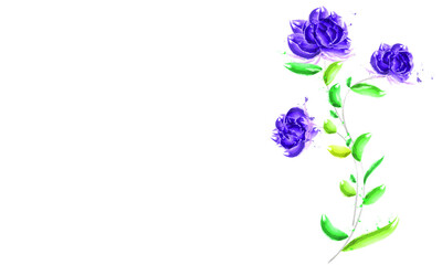 Purple flowers with branches and leaves on a white background. vector illustration