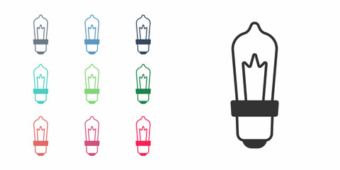 Black Light bulb with concept of idea icon isolated on white background. Energy and idea symbol. Inspiration concept. Set icons colorful. Vector