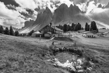 Funes Dolomites. The Odle. Black and white.