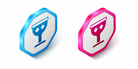 Isometric Medieval goblet icon isolated on white background. Holy grail. Hexagon button. Vector