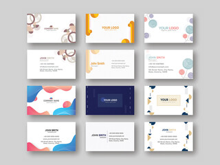 Front And Back Side Of Horizontal Business Card Set For Advertising.