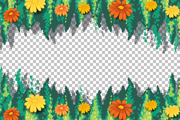 Flowers and leaves frame template on transparent background