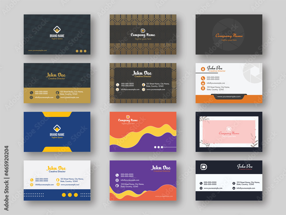 Poster front and back side of horizontal business card template layout in six options.