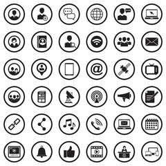 Media And Communication Icons. Black Flat Design In Circle. Vector Illustration.