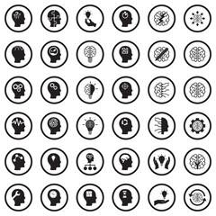 Mindset Icons. Black Flat Design In Circle. Vector Illustration.