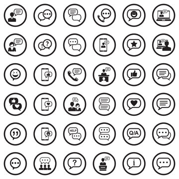 Message And Chat Icons. Black Flat Design In Circle. Vector Illustration.