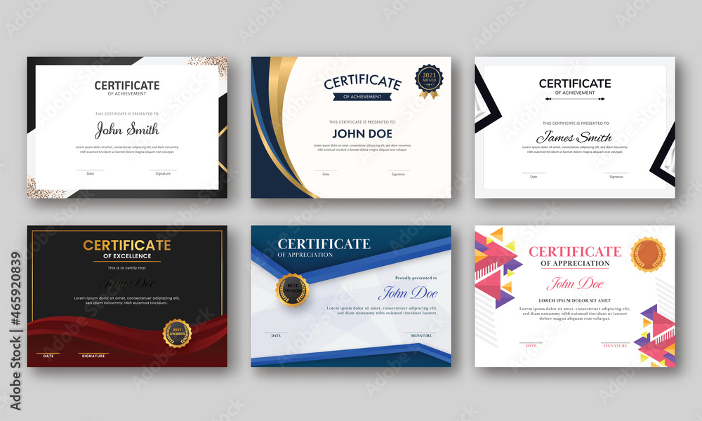Poster set of horizontal certificate template layout on gray background.