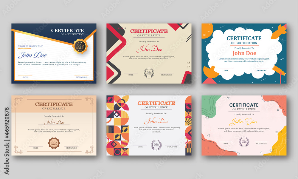 Poster set of certificate template layout in abstract style.