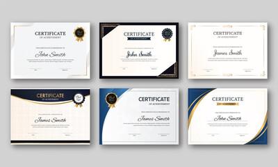 Set Of Achievement Certificate Template Design On Gray Background. - obrazy, fototapety, plakaty