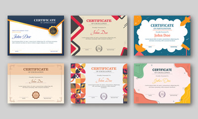 Set Of Certificate Template Layout In Abstract Style.