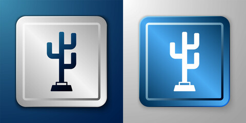 Fototapeta premium White Coat stand icon isolated on blue and grey background. Silver and blue square button. Vector