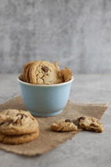 Chocolate chips cookies on table