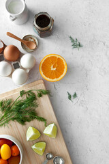 Various fruits ingredients on table