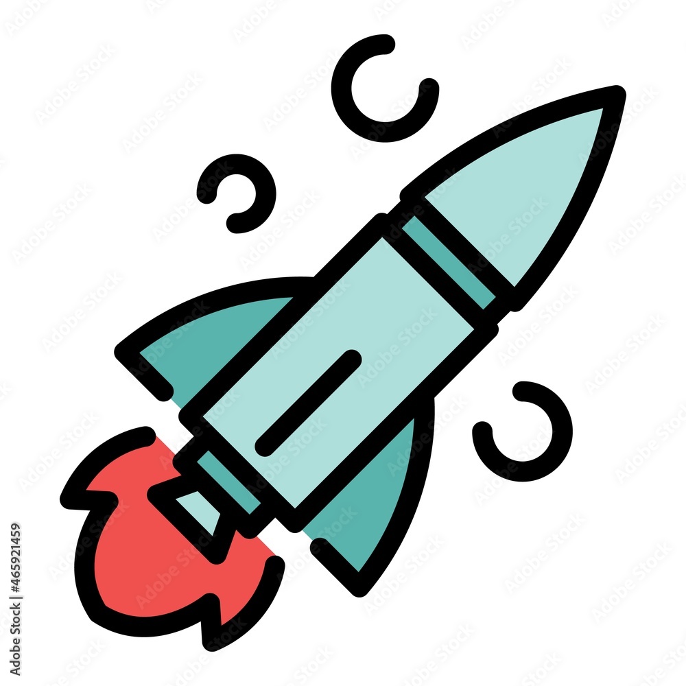 Poster rocket icon. outline rocket vector icon color flat isolated