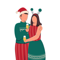 Faceless Young Couple Hugging With Enjoy Drinks On White Background.