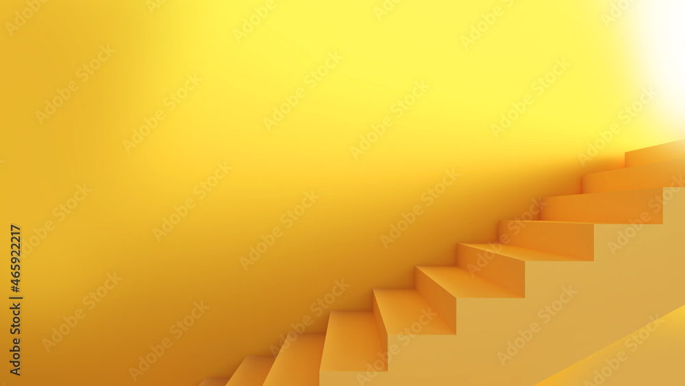 Poster journey to the goal,corridor stairs on a yellow background,3d rendering