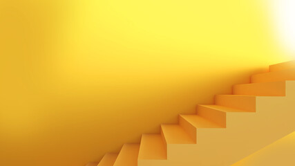Journey to the goal,corridor stairs on a yellow background,3d rendering