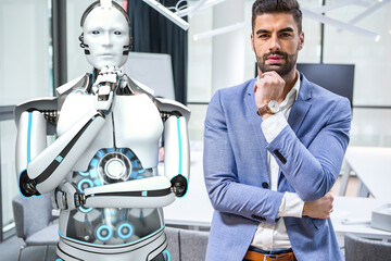 Businessman and Humanoid Robot